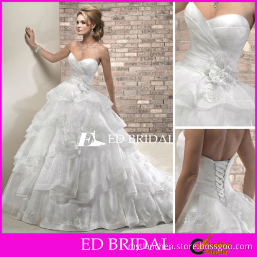 Ball Gown Wedding Dresses Pictures Sweetheart Organza Bridal Gowns with Beaded Lace Appliques Floral